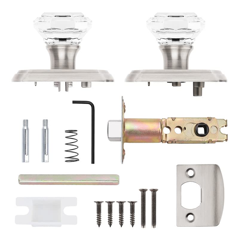 Orger Passage Door Knobs for Hallway and Closet, Glass Door Handles with Non-Locking Latch, Octagonal Clear Crystal Door Knobs 6 Pack, Satin Nickel Vintage Rosette with Heavy Duty Crystal - Image 5